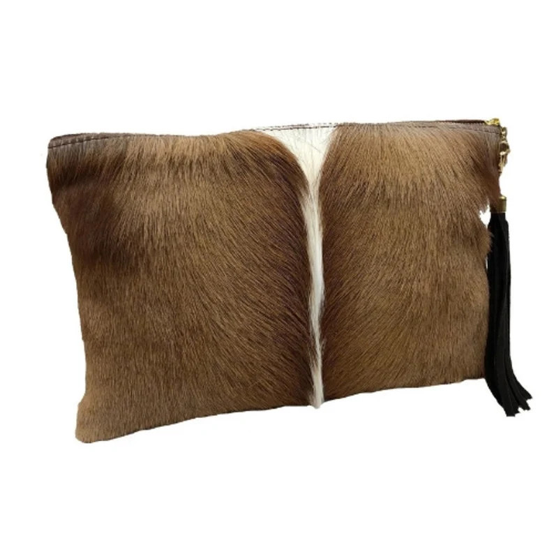 Springbok Skin Clutch Purse With Mohawk and Leather Tassel - Natural Brown & White - Etsy | Etsy (US)