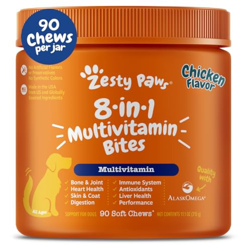Zesty Paws Dog Multivitamin, Chewable Dog Vitamins and Supplements for Hip & Joints, Skin & Coat, Omega 3 Fish Oil for Dogs- Senior & Puppy Multivitamin- Chicken- 90ct | Amazon (US)