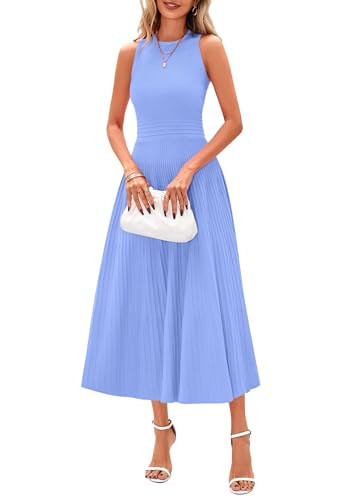 PRETTYGARDEN Spring Casual Dresses for Women 2025 Summer Business Work Midi Sleeveless A Line Pleated Cocktail Dress(Sky Blue,Medium) | Amazon (US)