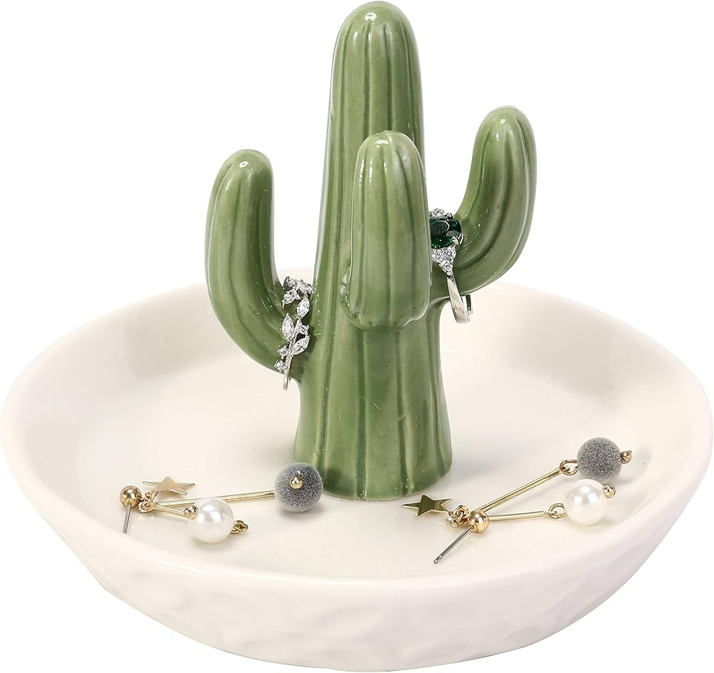 HOME SMILE Ceramic Cactus Ring Holder with Derorative White Dish for Jewelry,Christmas Birthday G... | Amazon (US)