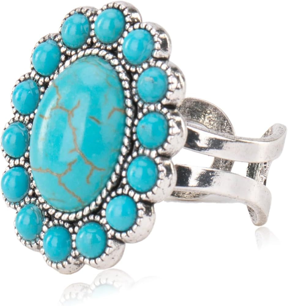 Montana West Rustic Couture's Bohemian Turquoise Cuff Ring for Women Cowgirl Gift | Amazon (US)