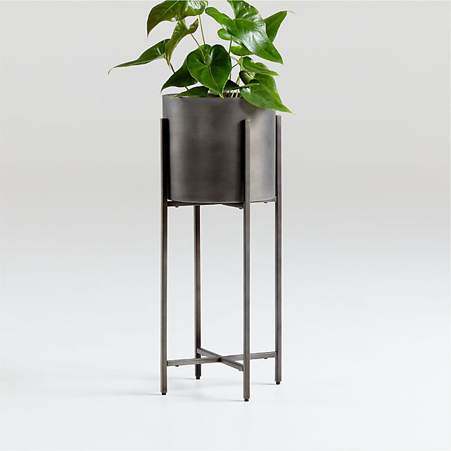 Dundee Bronze Floor Indoor/Outdoor Planter with Short Stand + Reviews | Crate & Barrel | Crate & Barrel