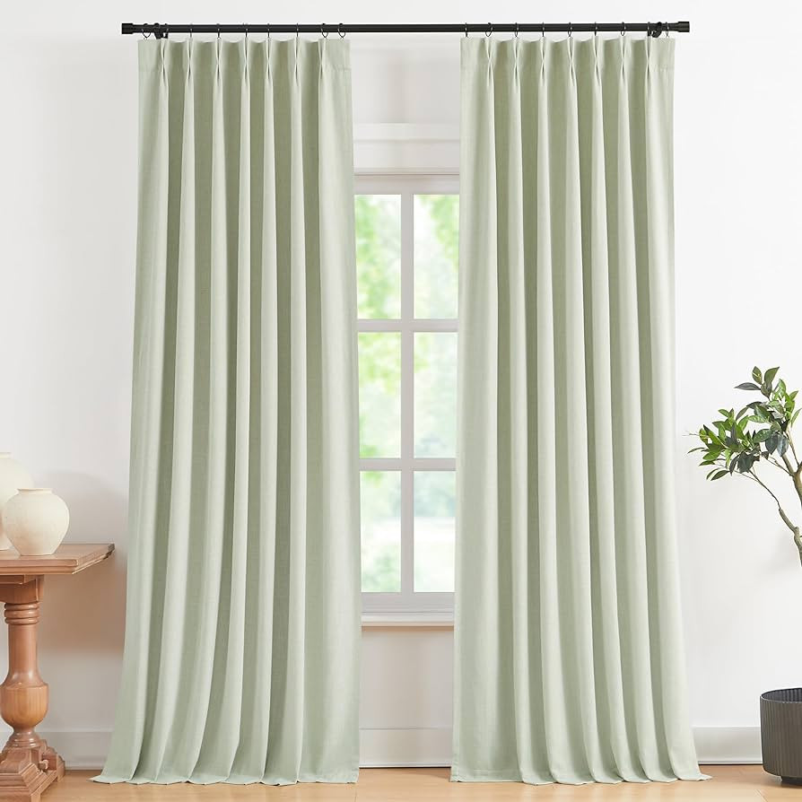 Vision Home Soft Green Pinch Pleated Full Blackout Curtains Linen Blended Room Darkening Curtain ... | Amazon (US)