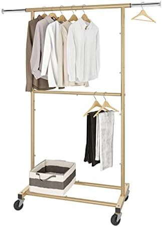 Simple Trending Double Rod Clothing Garment Rack, Rolling Clothes Organizer on Wheels for Hanging... | Amazon (US)