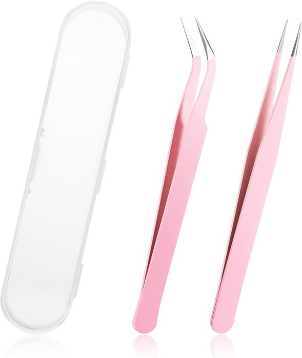 Sticker Tweezers, 2 Pcs Stainless Steel Tweezers for Crafting Straight Curved Eyebrow Tweezer for... | Amazon (US)