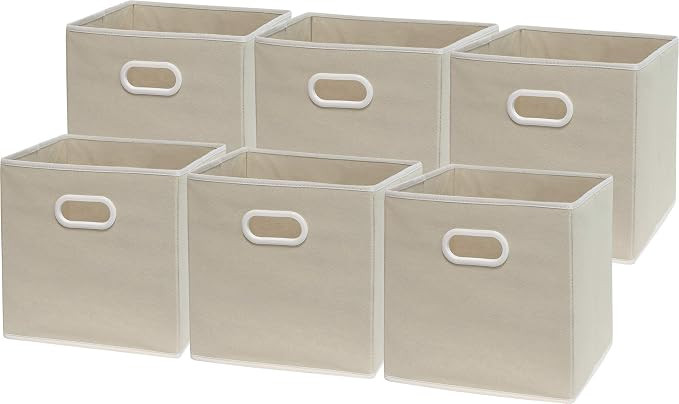 Simple Houseware 11-Inch Foldable Cube Storage Bins with Handles, Beige | Amazon (US)