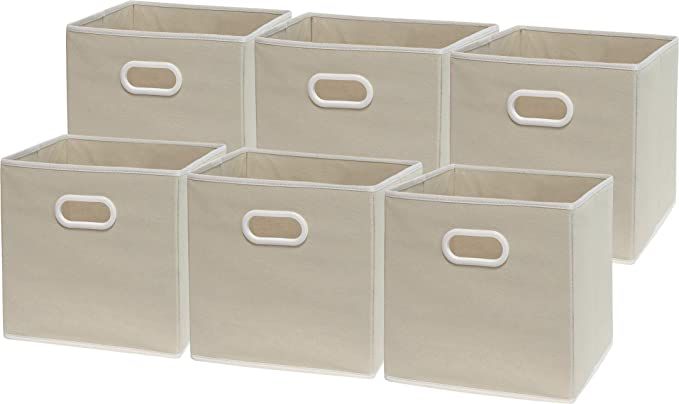 6 Pack - SimpleHouseware Foldable Cube Storage Bin with Handle, Beige | Amazon (US)