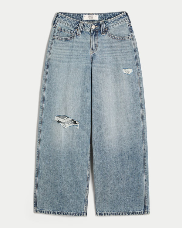 Women's Curvy Low-Rise Ripped Medium Wash Super Baggy Jeans | Women's Bottoms | HollisterCo.com | Hollister (US)