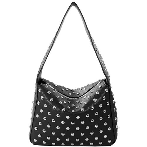 Amzufs Studded Purses Y2k Shoulder Bag 90s Punk Women Small Shouder Purse Vegan Leather Designer Handbags Streetwear(black) | Amazon (US)