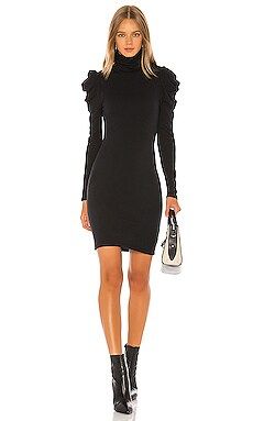 Enza Costa Cashmere Puff Sleeve Turtleneck Mini Dress in Black from Revolve.com | Revolve Clothing (Global)