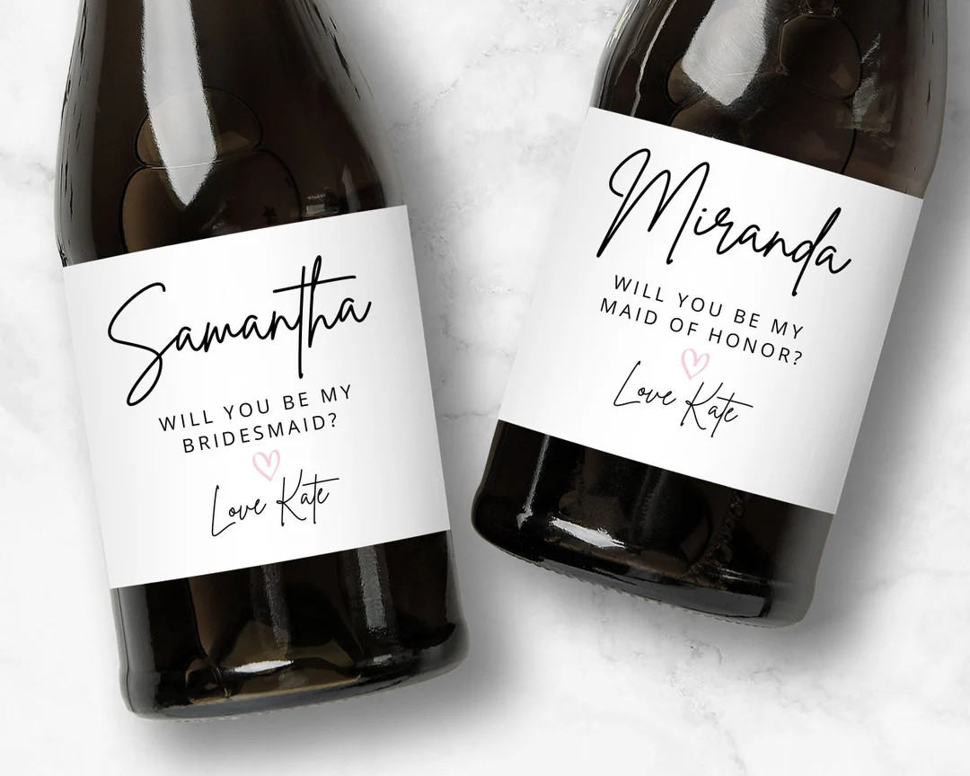 Bridesmaid Champagne Labels, Maid of Honor, Wedding Party Proposal, Mini or Full | Etsy (US)