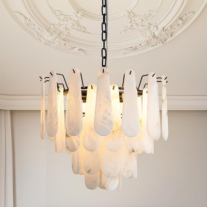 Alabaster Chandelier, D23.6in Modern Alabaster Round Dining Room Chandelier, 4-Tiers Luxury Natur... | Amazon (US)