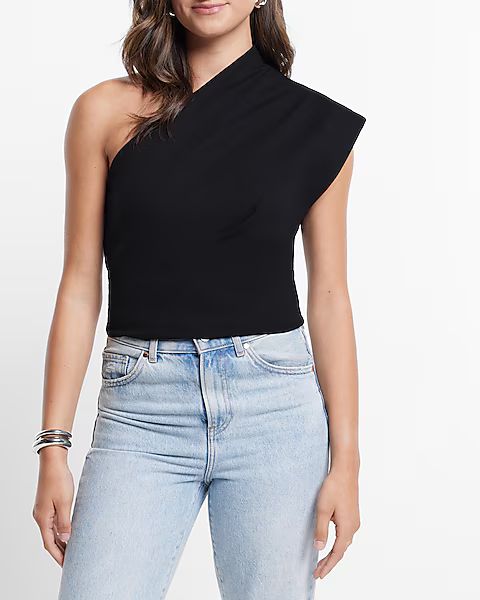 Structured One Shoulder Ponte Cropped Top | Express