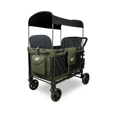 WonderFold W4 4 Seater Quad Stroller Wagon, Stylish All Terrain Ride with Raised Seats & Adjustable Canopy, Olive Green | Walmart (US)