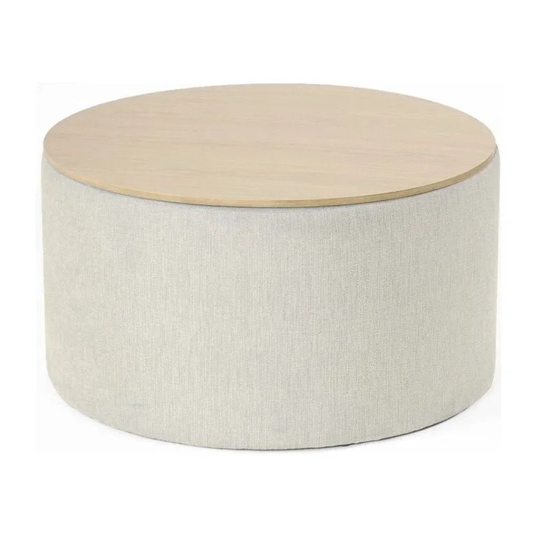 HomePop  Stain-Resistant Storage Ottoman with Wood Top LightGray Textured Woven Wood Finish - Wal... | Walmart (US)