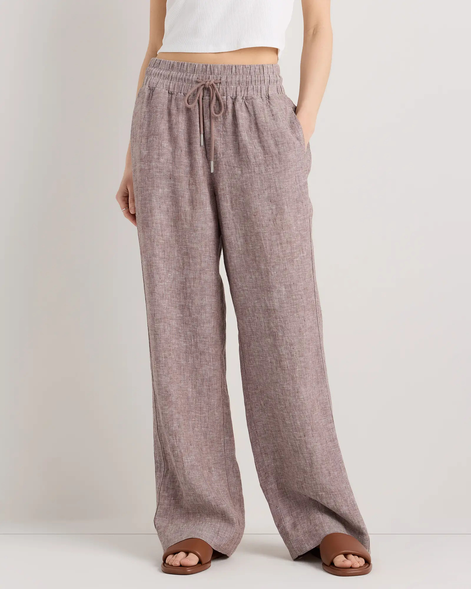 100% European Linen Wide Leg Pants in Taupe Brown Chambray | Quince