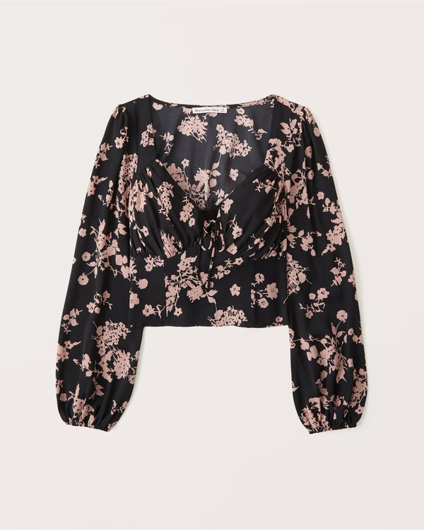 Long-Sleeve Ruched Tie-Front Top | Abercrombie & Fitch (US)