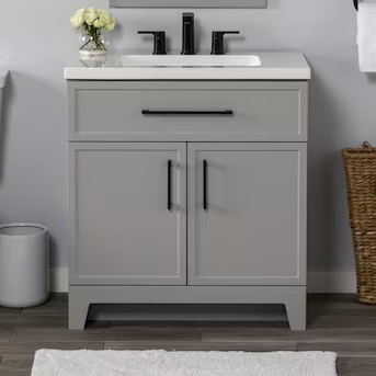 Style Selections Potter 30-in Gray Single Sink Bathroom Vanity with White Cultured Marble Top | Lowe's