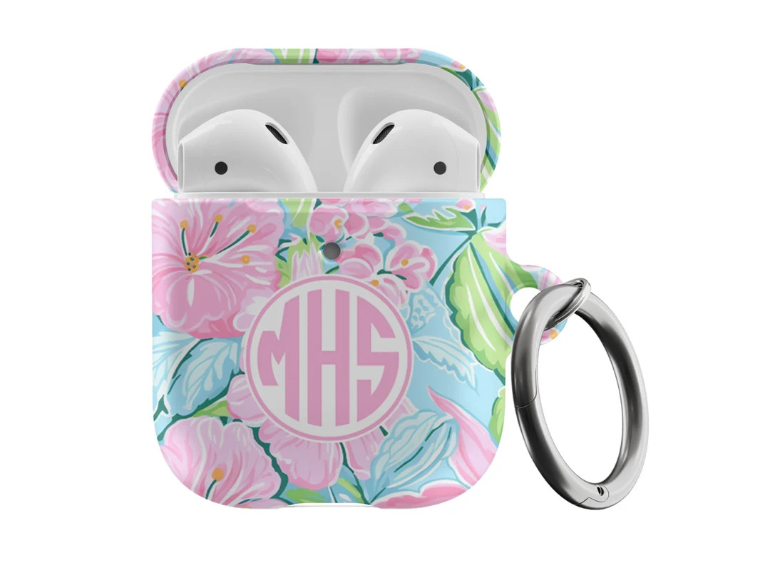 Monogram Airpod Case, Preppy Tropical Floral Print, Air Pod Pro Case, Airpods 1 and 2 Case, 1st 2... | Etsy (US)