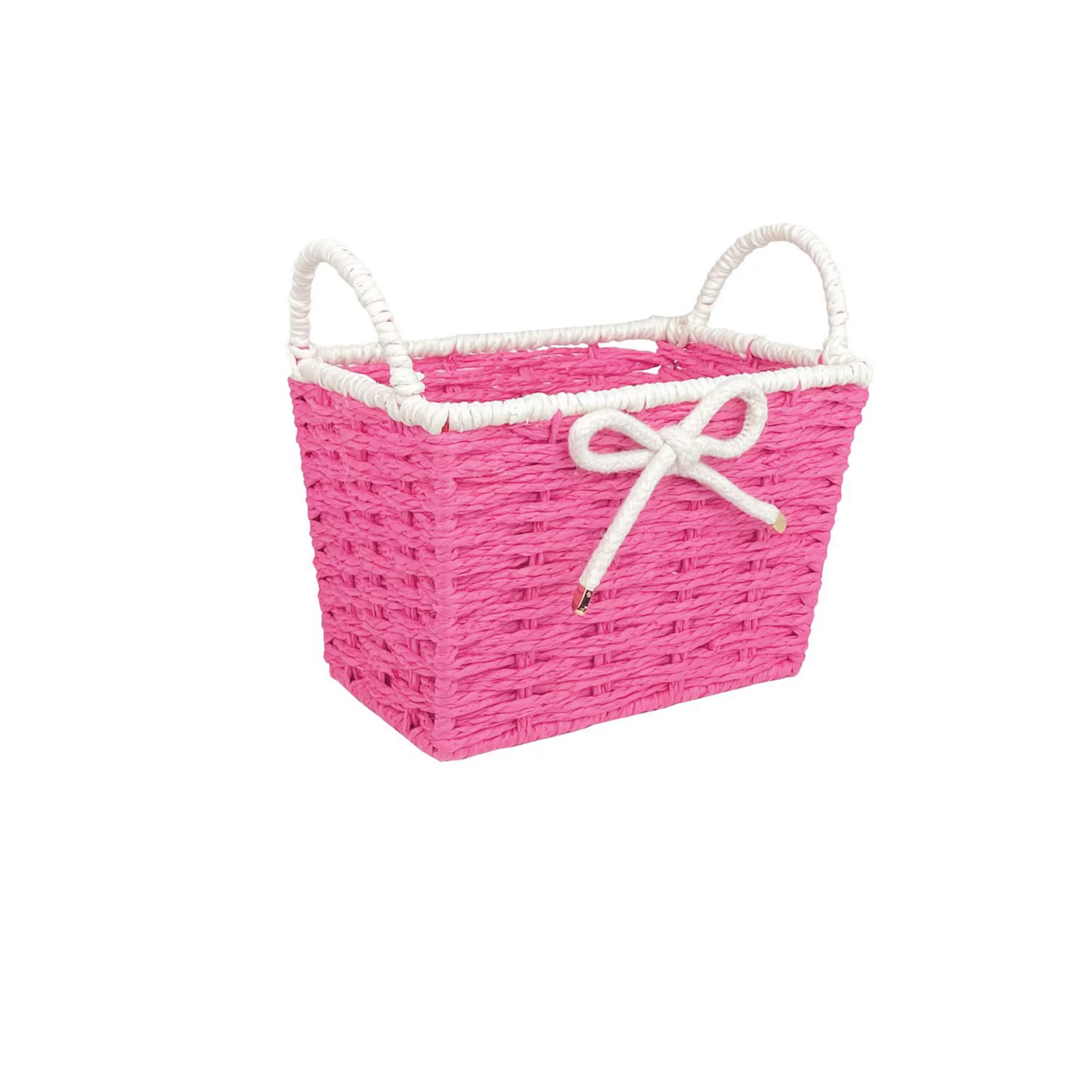 Belle Maison Valentine's Day Pink Bow Accented Paper Weave Basket with Handles | Kohl's