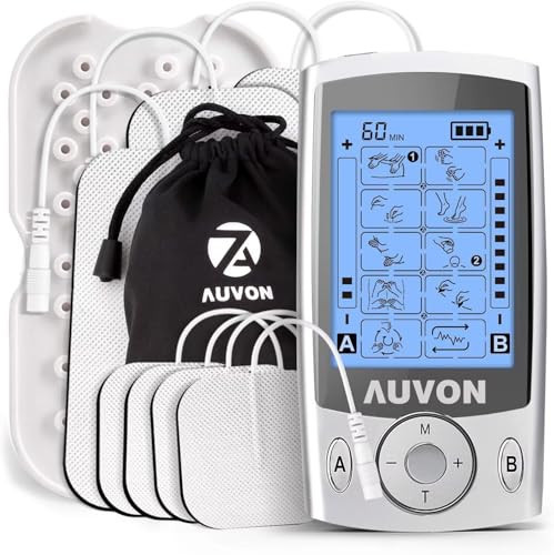 AUVON Dual Channel TENS Unit Muscle Stimulator Machine with 20 Modes, 2" and 2"x4" TENS Unit Electrode Pads | Amazon (US)