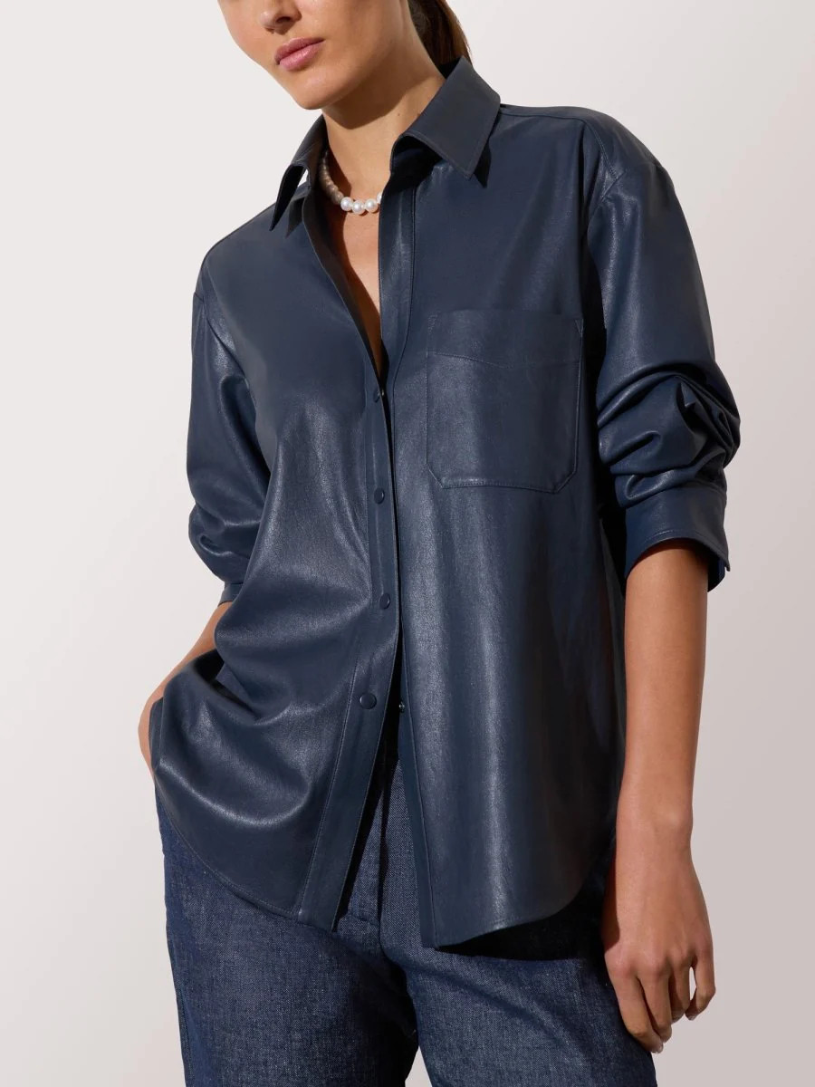 Women's Pia Vegan Leather Shirt in Admiral Blue | Brochu Walker | Brochu Walker