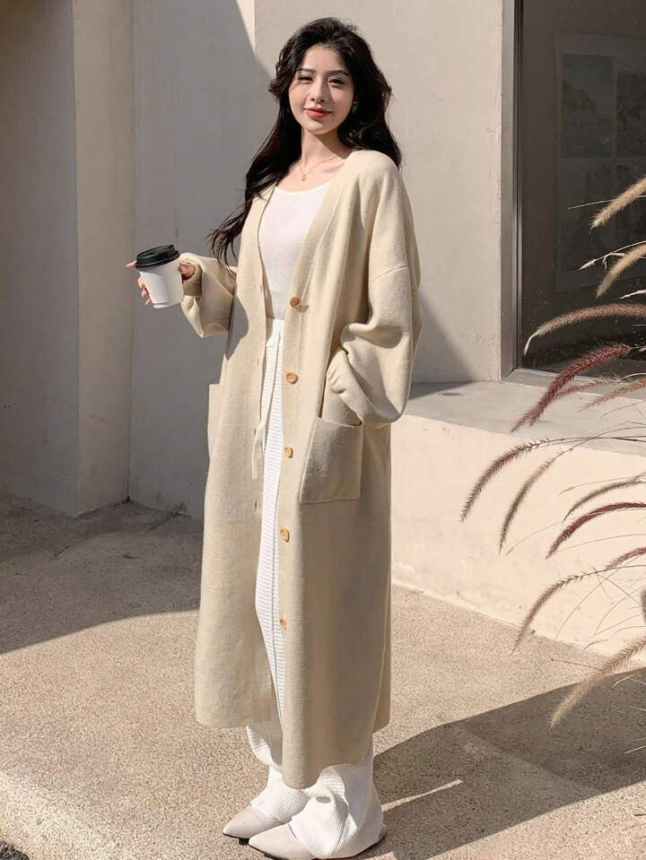 DAZY Drop Shoulder Cardigan With Patch Pockets And Button Detailing | SHEIN