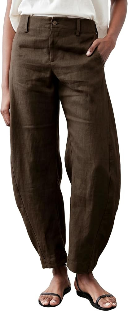 Womens Linen Barrel Pants Baggy Wide Leg Palazzo Trousers | Amazon (US)