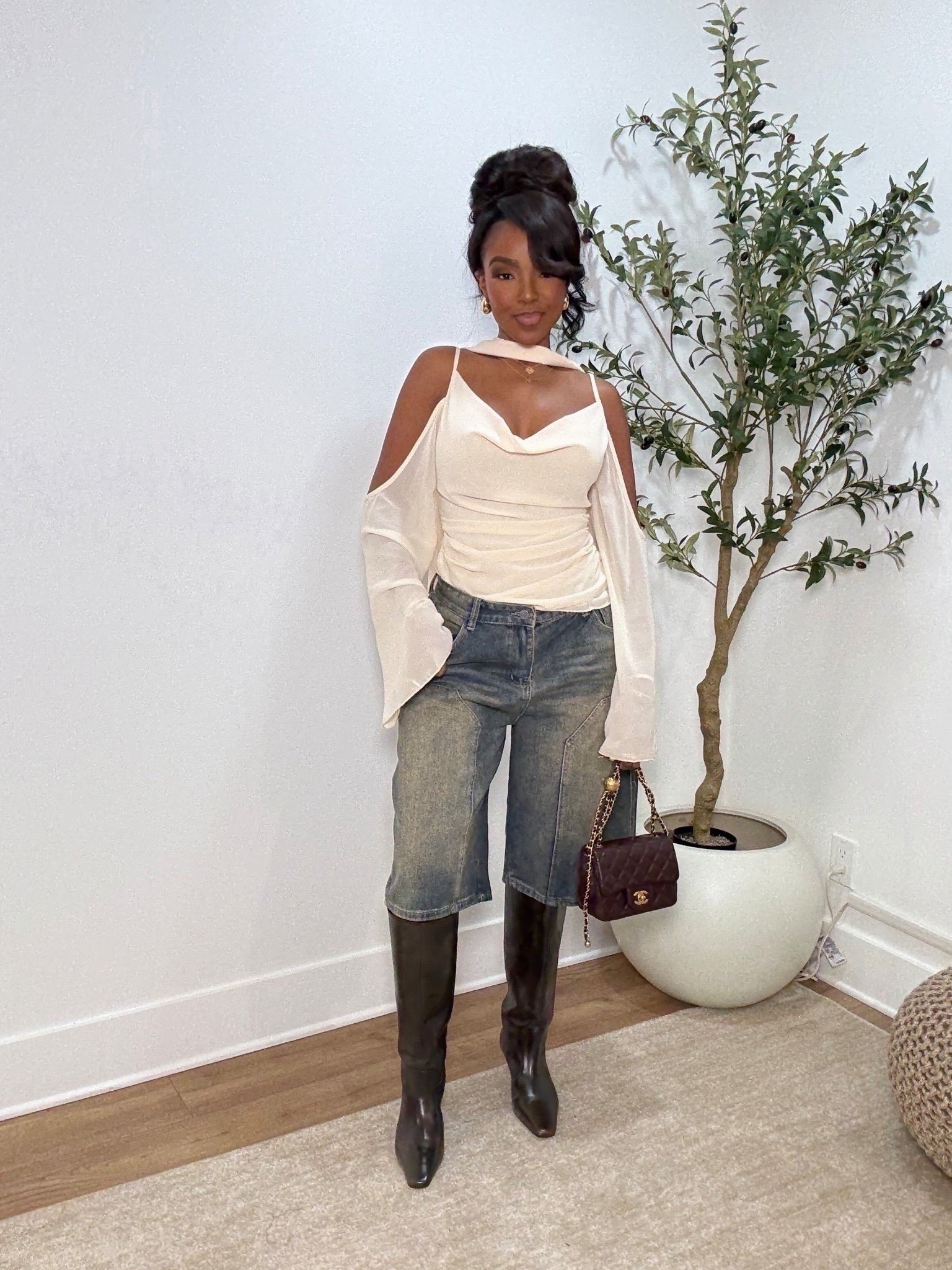 CHIC & EFFORTLESS 🤍

Weekend style done right — soft draping, clean lines, and the perfect balance of casual and elevated. This off-shoulder top paired with longline denim shorts and knee-high boots gives that effortlessly polished vibe for a Saturday out.  

📏 Sizing: Wearing size small top | 27 denim | true to size boots  

fall outfit inspo, chic casual style, denim shorts with boots, minimalist fashion, elevated weekend look, off-shoulder outfit, fall neutral tones, effortless chic, modern classic style  

Follow me on Instagram and YouTube @kirasfashionfinds
#LTKStyleTip



#LTKPetite #LTKgrwm #LTKootd