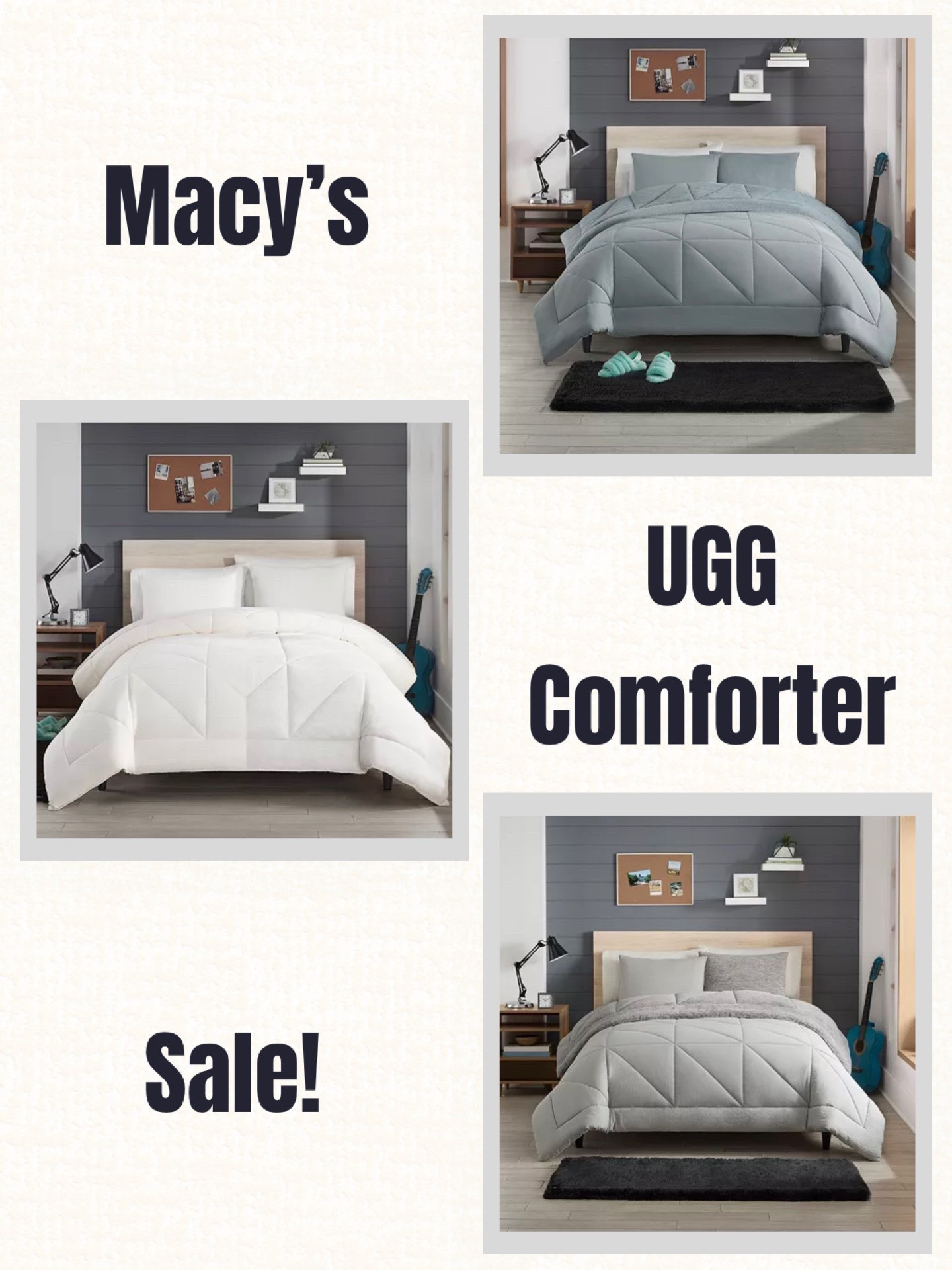 Macy’s has UGG Comforter Sets on sale for 50% Off today!!! These are fabulous sets, and the comforter reverses to be tailored to either warmer or cooler weather, as do the pillowcases that are included! Three neutral colors available - excellent deal 🛏️

#LTKSaleAlert #LTKHome #LTKSeasonal