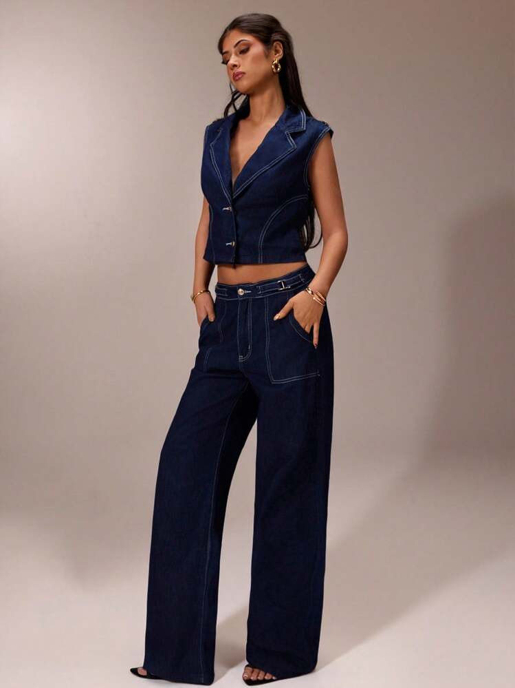 Avantive Women Summer New Dark Casual/Commute Denim Suit | SHEIN