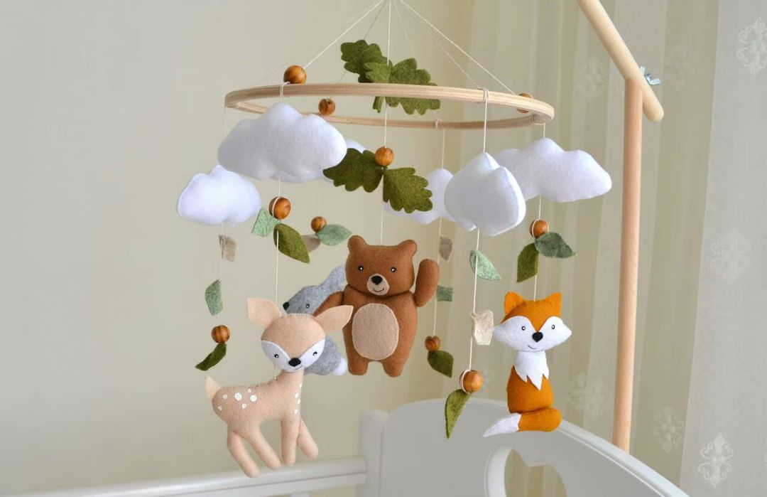 Woodland Baby Mobile Forest Mobile Bear Fox Bunny Deer - Etsy | Etsy (US)