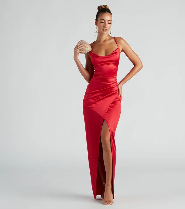 Chelsea Satin High Slit Formal Dress | Windsor Stores