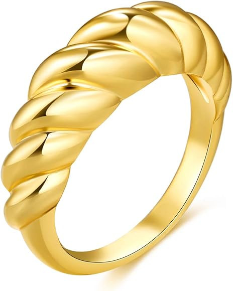 YIBA TECH Chunky Croissant Dome Ring, Braided Twisted Rope Signet Ring, 18K Gold Plated Stacking ... | Amazon (US)