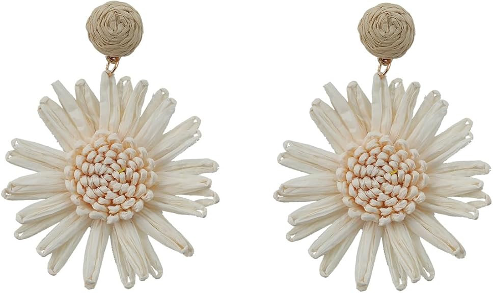 Boho Raffia Flower Earrings Cute Handmade Sunflower Raffia Rattan Drop Earrings for Women Trendy ... | Amazon (US)