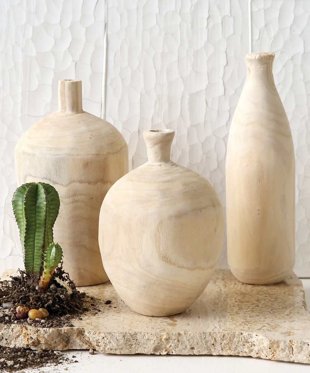 Three-Pc. Paulownia Wood Vase Set | zulily