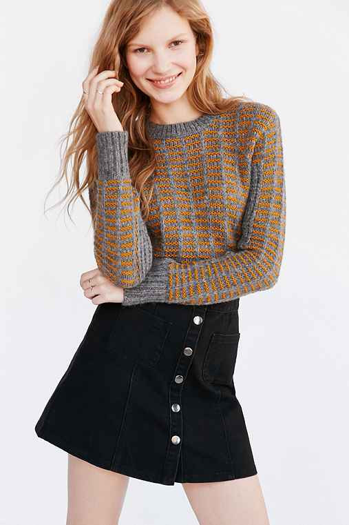 BDG Twill Button-Front A-Line Skirt,BLACK,L | Urban Outfitters US