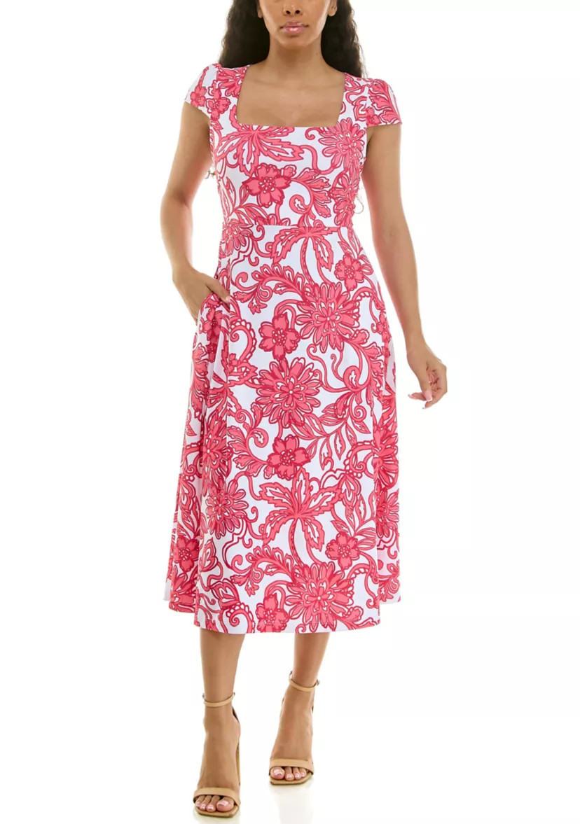Printed Fit and Flare Lace Up Dress | Belk