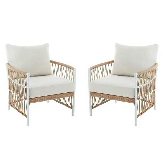 Better Homes & Gardens Lilah 2-Pack Outdoor Wicker Lounge Chair, White | Walmart (US)