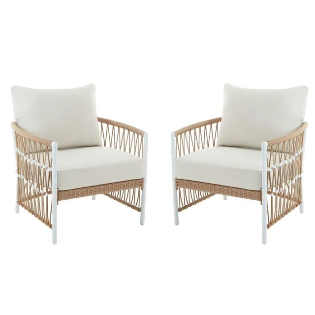 Better Homes & Gardens Lilah 2-Pack Outdoor Wicker Lounge Chair, White | Walmart (US)