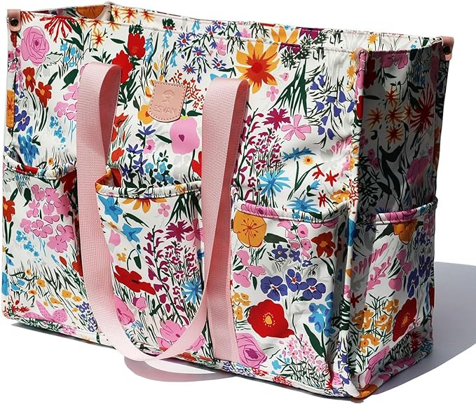 ESVAN Utility Tote Bag with Zip Top Waterproof Teacher Tote Bag for Teacher Work Women Beach | Amazon (US)