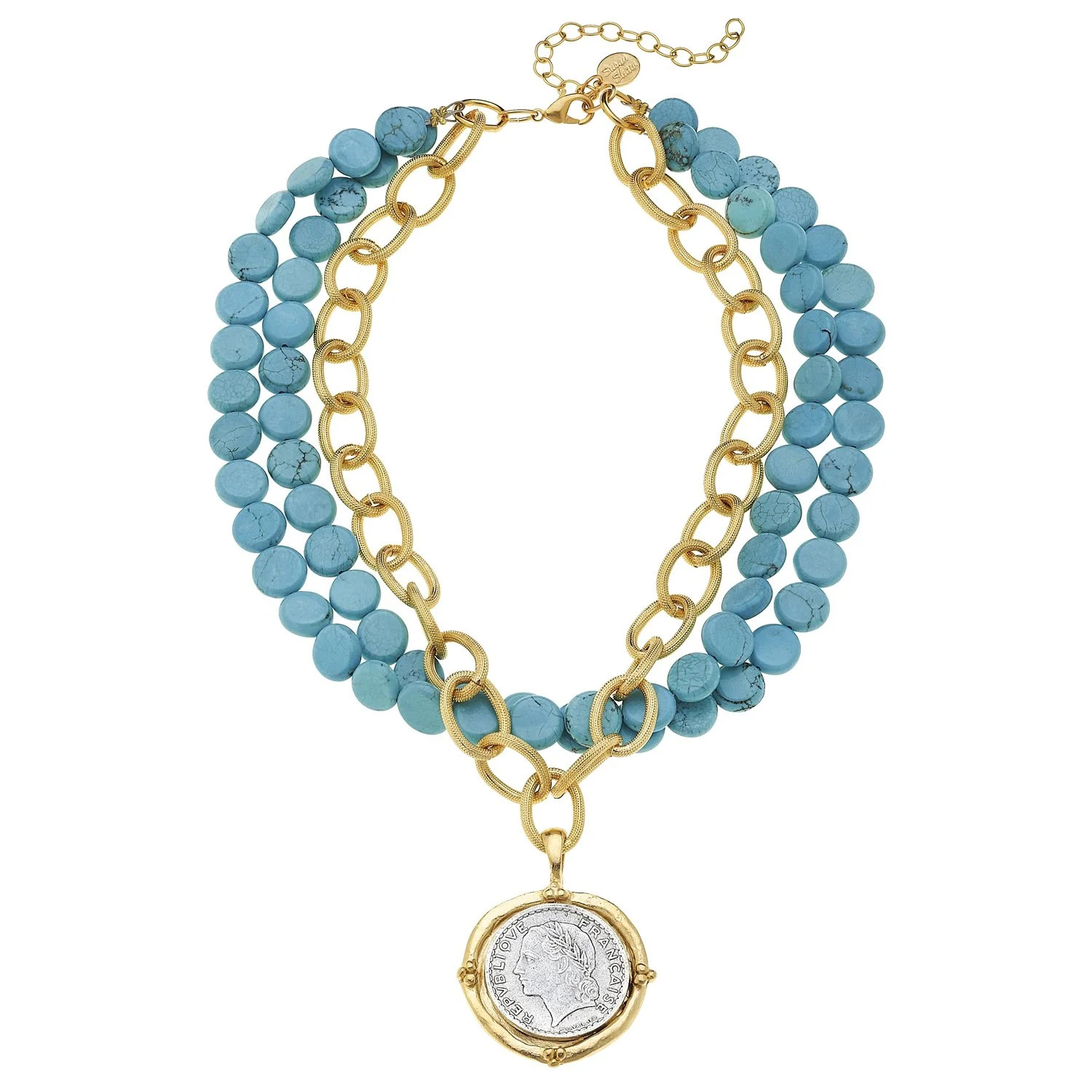Mixed Metal Coin Multi-Strand Turquoise Necklace | Susan Shaw