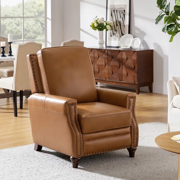 Andrena Genuine Leather Recliner with Nailhead Trim | Wayfair North America