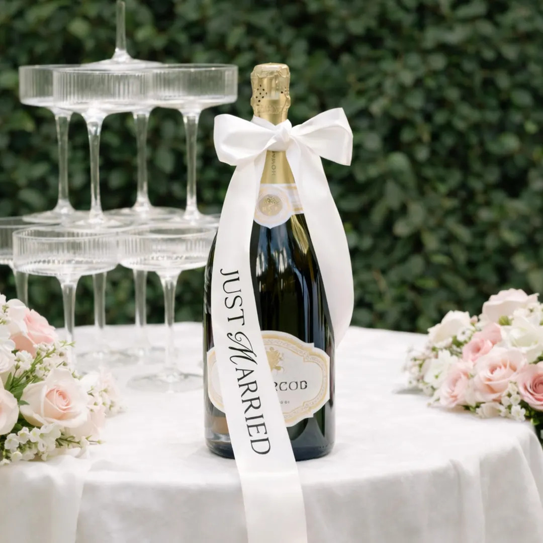 Just Married Satin Ribbon Bow | Champagne Bottle Decor | Wedding Party Accent (B558) - Etsy | Etsy (US)