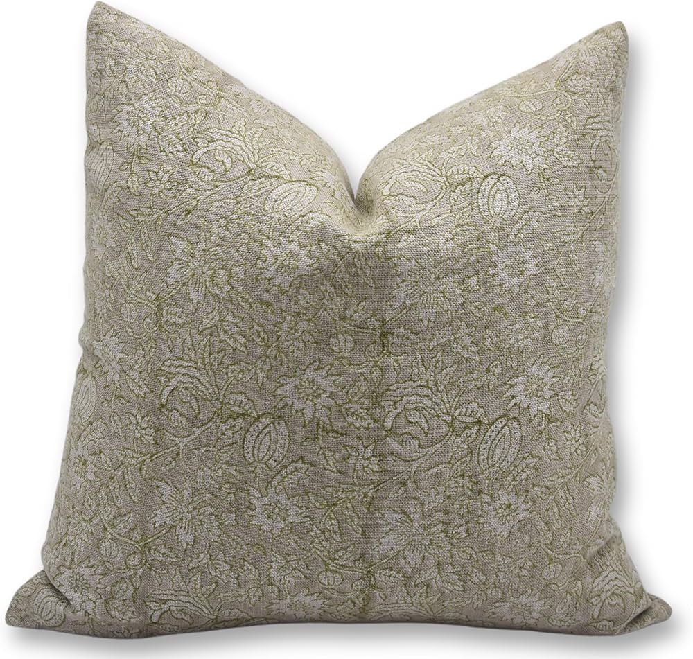 Handmade Block Print Thick Linen 14X14 Throw Vintage Pillowcase Cushion Cover with Zipper for Sof... | Amazon (US)