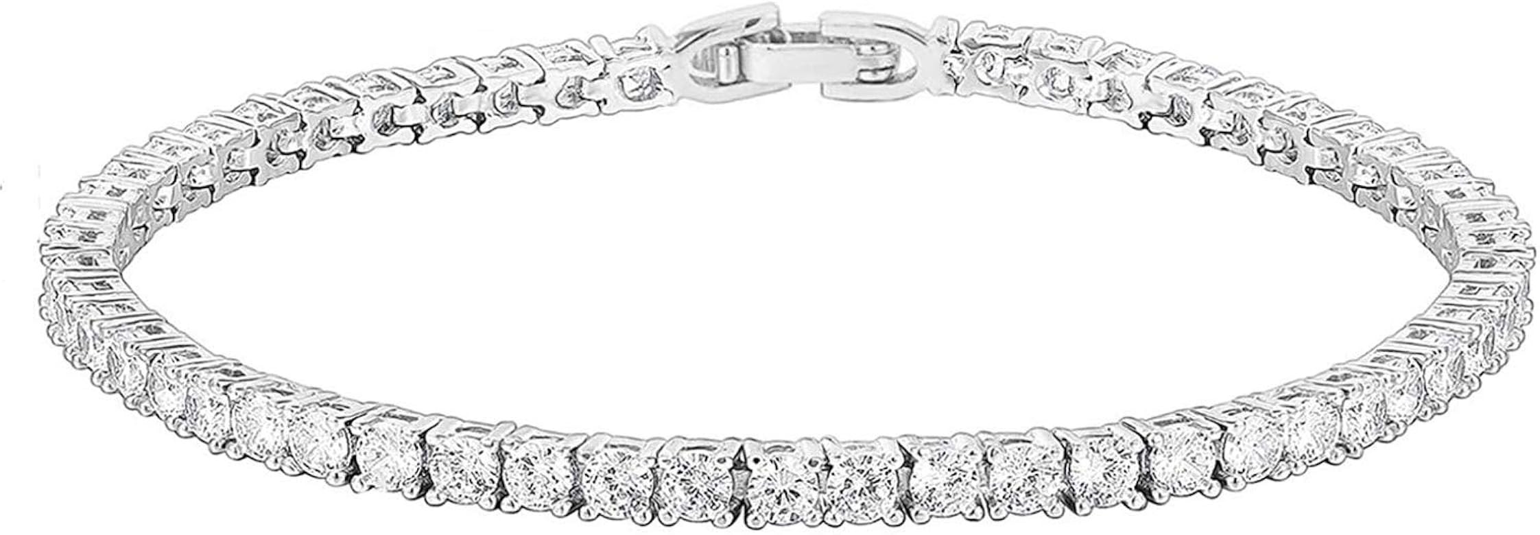 14K Gold Plated 3mm Cubic Zirconia Classic Tennis Bracelet | Gold Bracelets for Women | Size 6.5-... | Amazon (US)