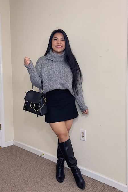 cozy and classy fall outfit - grey sweater and black mini skirt fits TTS

#LTKSeasonal #LTKstyletip #LTKunder100