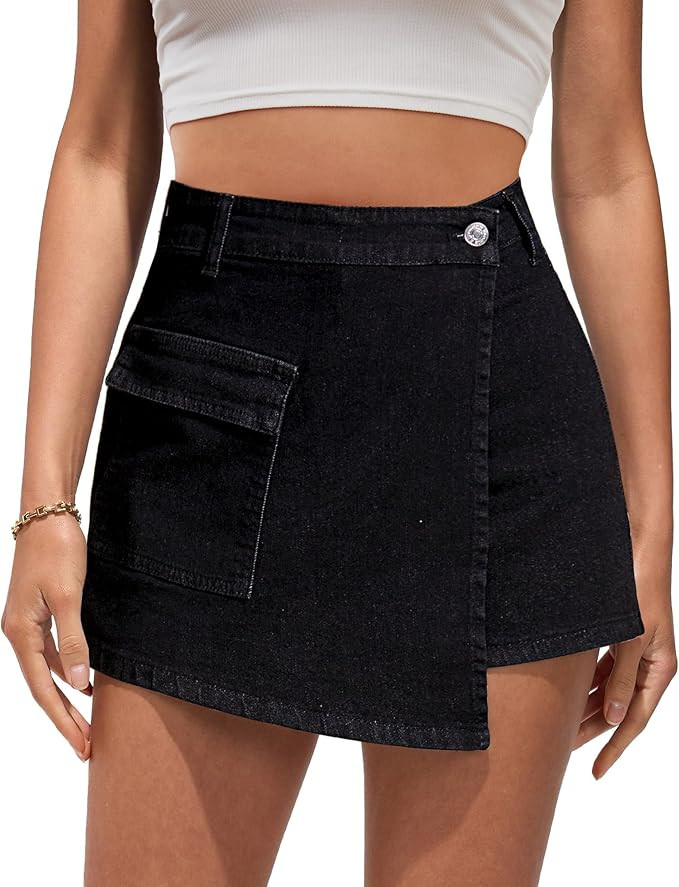 luvamia Denim Skorts for Woman Cargo Faux Wrap Jean Skort Skirts Stretchy High Waisted Skirt Shor... | Amazon (US)
