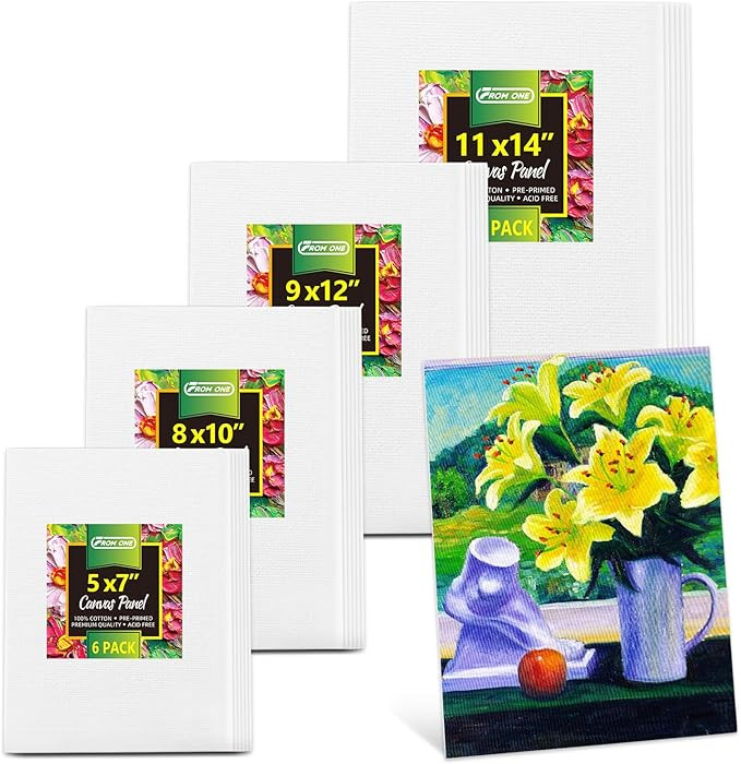 24PK Canvas Boards for Painting –4 Sizes (5x7'' 8x10'' 9x12'' 11x14'') –100% Cotton Gesso Pre... | Amazon (US)