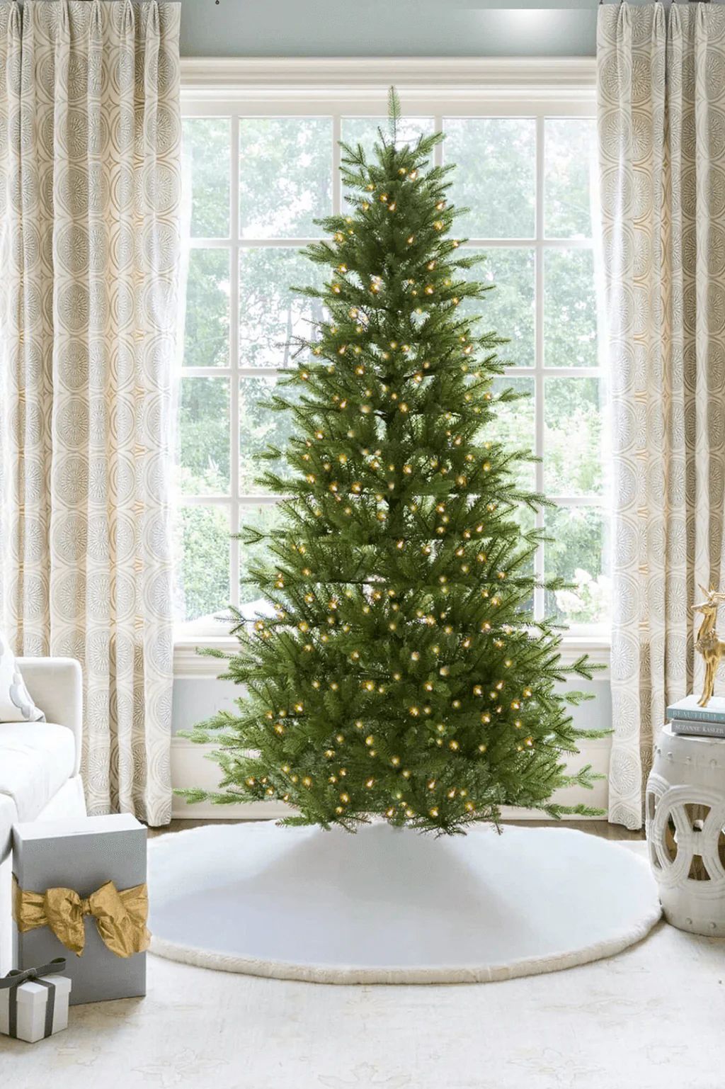 9' Alpine Fir Slim Artificial Christmas Tree 900 Warm White Led Lights | King of Christmas